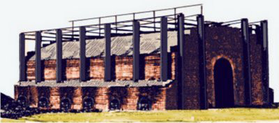 Sketch showing typical simple tunnel kiln as used for bricks and tiles
