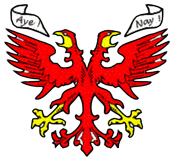 Image showing the Grand Fenwick flag, a two headed eagle type bird with each beak holding a small ribbon, one marked Aye the other Nay